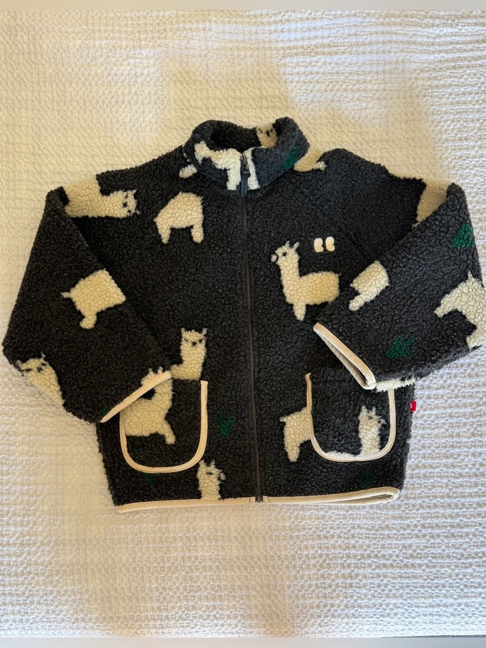 Black Alpaca Pattern Sherpa Zip Jacket